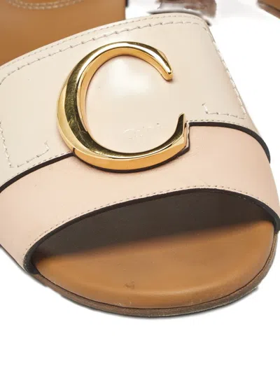 Pre-owned Chloé Logo-detail Leather Slides In Neutral