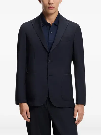 Hugo Boss Washable Slim-fit Jacket In A Wool Blend In Blue