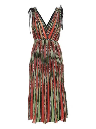 Pre-owned Missoni Knit Patterned Midi Dress In Orange
