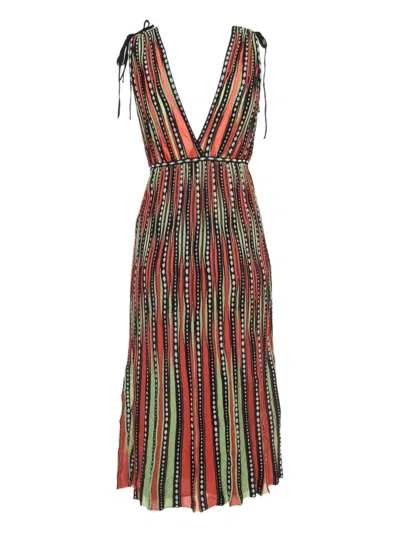Pre-owned Missoni Knit Patterned Midi Dress In Orange