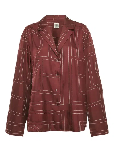 Pre-owned Totême Monogram-pattern Silk Top In Red
