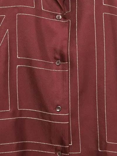 Pre-owned Totême Monogram-pattern Silk Top In Red