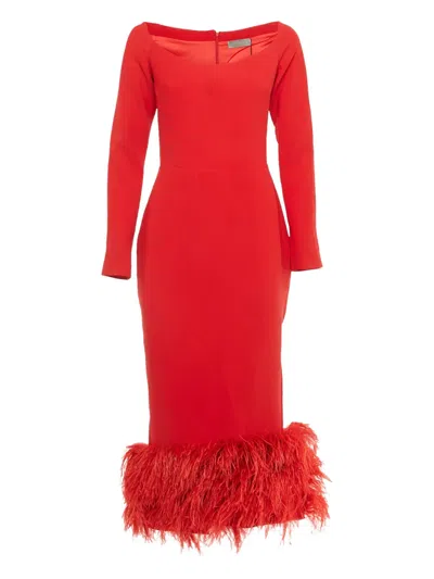 Pre-owned Rasario Fringed Midi Dress In Red