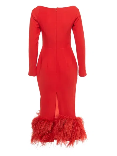 Pre-owned Rasario Fringed Midi Dress In Red