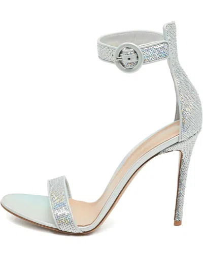 Pre-owned Gianvito Rossi Portofino Sequin Ankle-strap Sandals In Silver