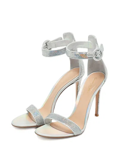 Pre-owned Gianvito Rossi Portofino Sequin Ankle-strap Sandals In Silver