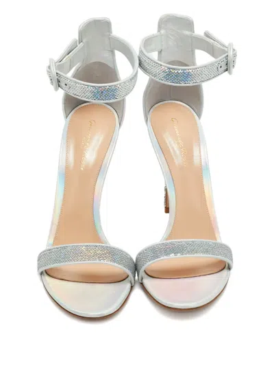 Pre-owned Gianvito Rossi Portofino Sequin Ankle-strap Sandals In Silver