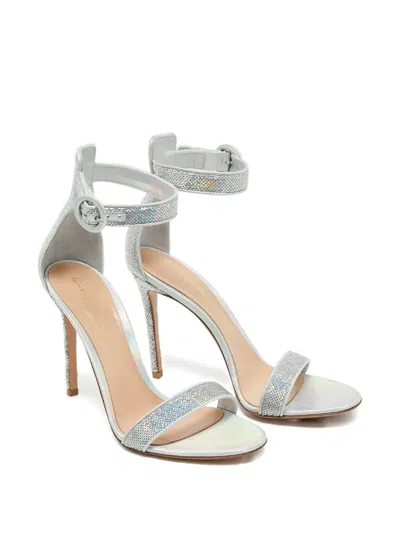 Pre-owned Gianvito Rossi Portofino Sequin Ankle-strap Sandals In Silver