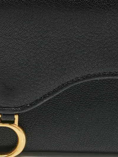 Pre-owned Dior 2022 Saddle Lotus Leather Wallet In Black