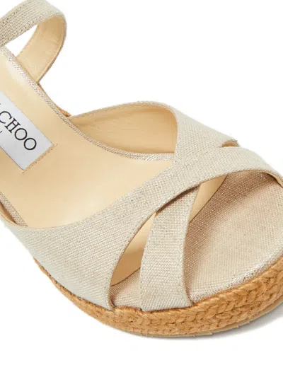 Pre-owned Jimmy Choo Alanah Cork Wedge Sandals In Neutral
