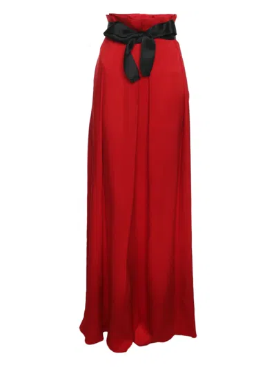 Pre-owned Carolina Herrera Vintage Pleat-detail Maxi Skirt In Red