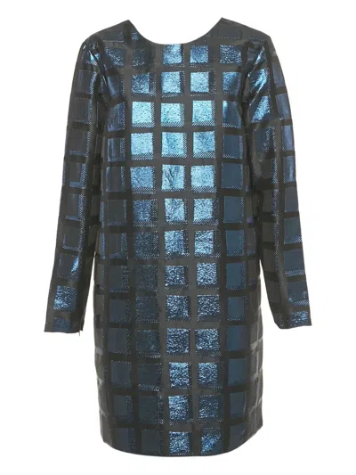 Pre-owned Kenzo V-neck Shift Mini Dress In Blue