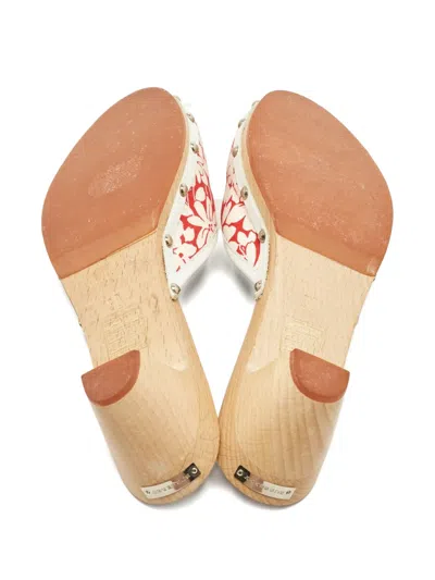 Pre-owned Burberry Floral-print Leather Mules In Red