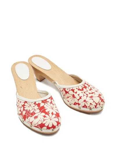 Pre-owned Burberry Floral-print Leather Mules In Red