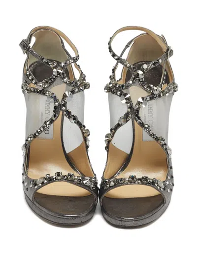Pre-owned Jimmy Choo Karima Embellished Sandals In White