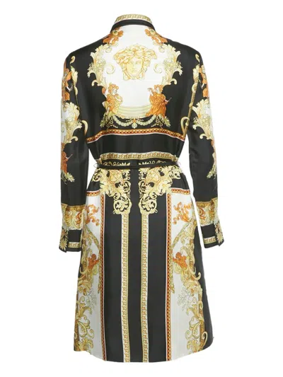Pre-owned Versace Barocco-print Belt Shirt Dress In Black