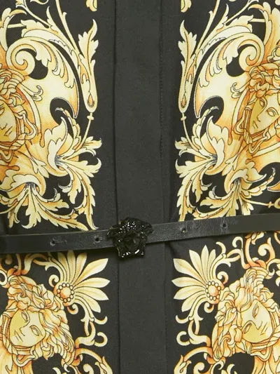 Pre-owned Versace Barocco-print Belt Shirt Dress In Black