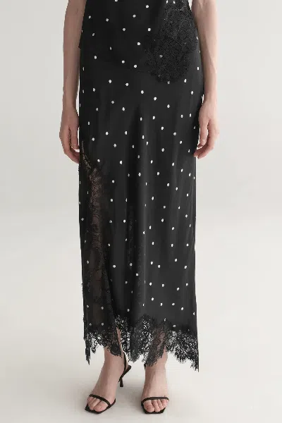 A.l.c Olivia Polka Dot Crepe And Lace Midi Skirt In Black Cream In Multi