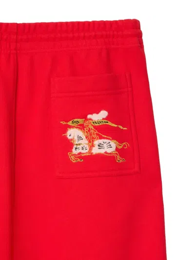Burberry Equestrian Knight Embroidered Cotton Trousers In Red