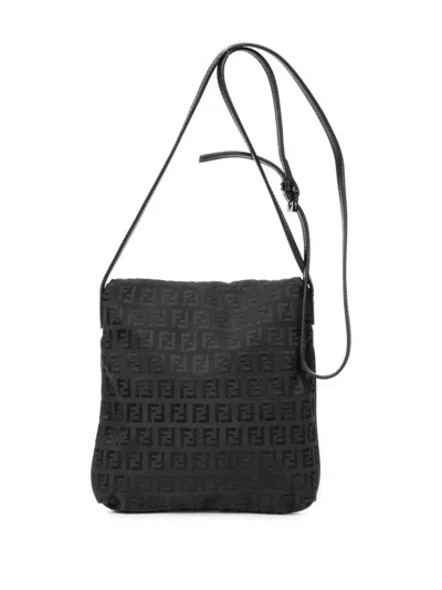 Pre-owned Fendi Zucchino-pattern Shoulder Bag In Black