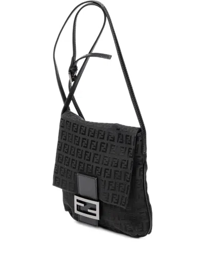 Pre-owned Fendi Zucchino-pattern Shoulder Bag In Black