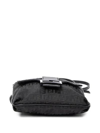 Pre-owned Fendi Zucchino-pattern Shoulder Bag In Black