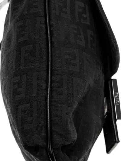 Pre-owned Fendi Zucchino-pattern Shoulder Bag In Black