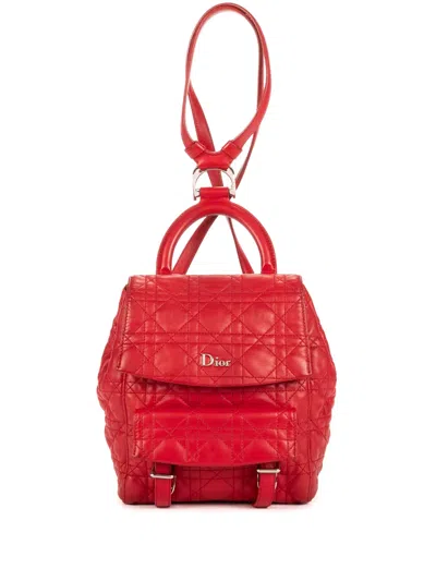 Pre-owned Dior Small Stardust Leather Backpack In Red