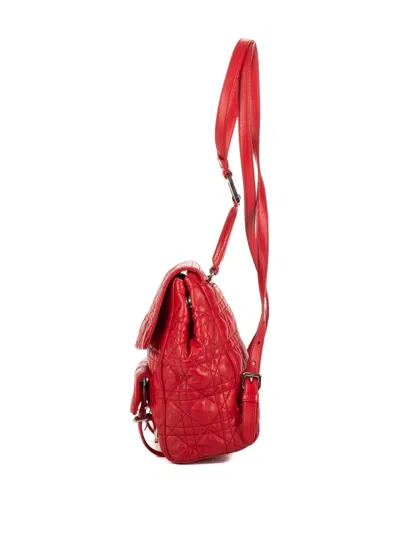 Pre-owned Dior Small Stardust Leather Backpack In Red
