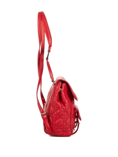 Pre-owned Dior Small Stardust Leather Backpack In Red