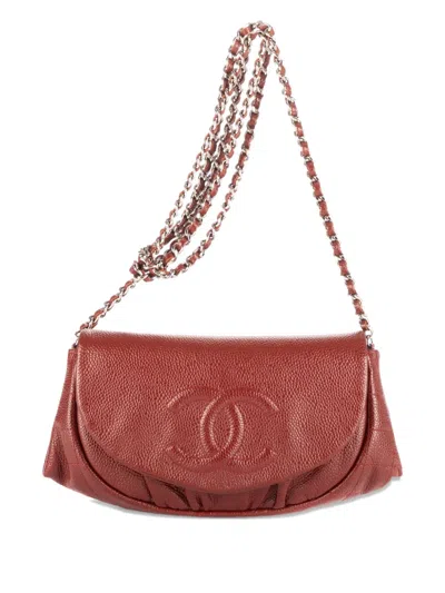 Pre-owned Chanel Cc Caviar Half Moon Flap Shoulder Bag In Red