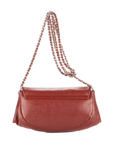 Pre-owned Chanel Cc Caviar Half Moon Flap Shoulder Bag In Red
