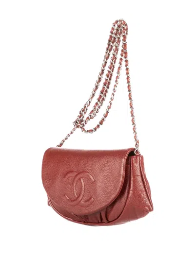 Pre-owned Chanel Cc Caviar Half Moon Flap Shoulder Bag In Red