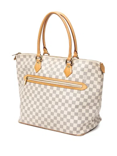 Pre-owned Louis Vuitton 2007 Saleya Gm Damier Azur Tote Bag In White