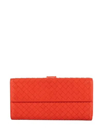 Pre-owned Bottega Veneta Woven-design Wallet In Orange