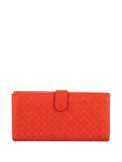 Pre-owned Bottega Veneta Woven-design Wallet In Orange