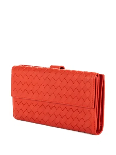 Pre-owned Bottega Veneta Woven-design Wallet In Orange