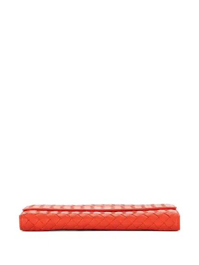 Pre-owned Bottega Veneta Woven-design Wallet In Orange