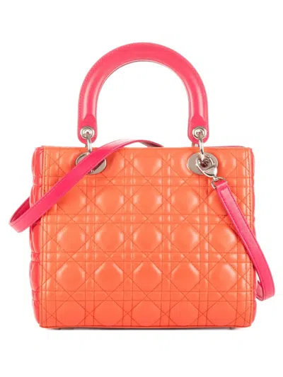 Pre-owned Dior Quilted Top-handles Tote Bag In Orange