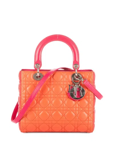 Pre-owned Dior Quilted Top-handles Tote Bag In Orange