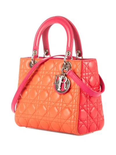 Pre-owned Dior Quilted Top-handles Tote Bag In Orange