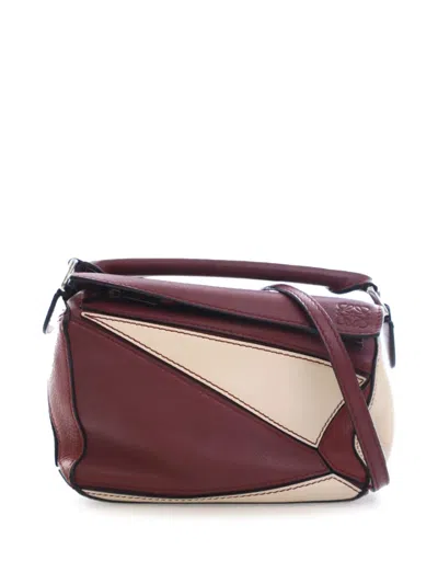 Pre-owned Loewe 2019 Mini Bicolor Calfskin Puzzle Satchel In Red