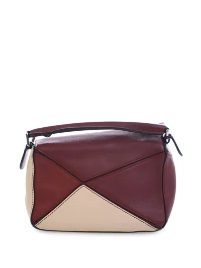 Pre-owned Loewe 2019 Mini Bicolor Calfskin Puzzle Satchel In Red