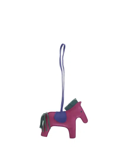 Pre-owned Hermes 2017 Milo Lambskin Grigri Rodeo Bag Charm Mm Key Chain In Purple