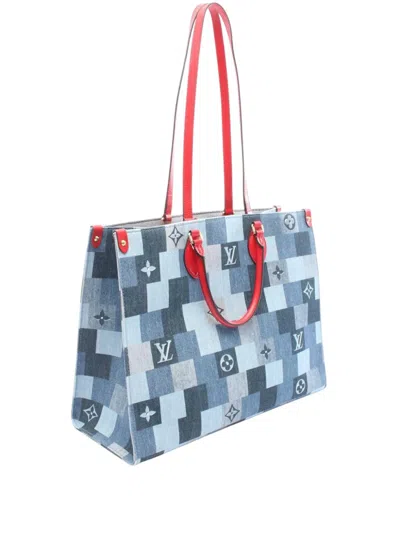 Pre-owned Louis Vuitton 2019 Monogram Denim Onthego Gm Satchel In Blue