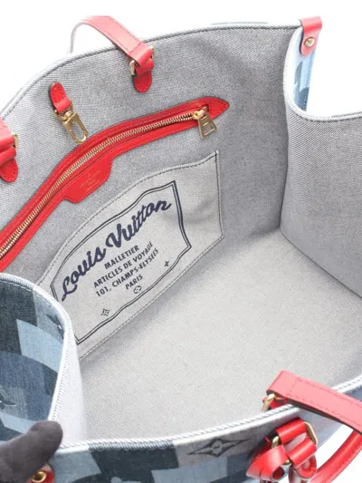 Pre-owned Louis Vuitton 2019 Monogram Denim Onthego Gm Satchel In Blue