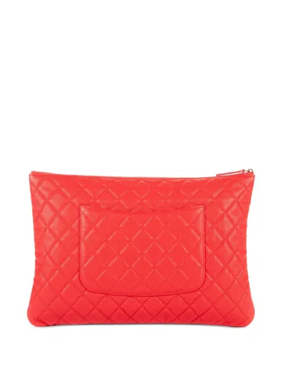 Pre-owned Chanel Quilted O-case Clutch Bag In Red
