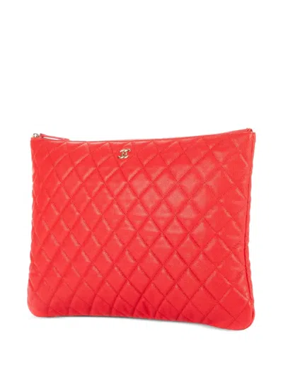 Pre-owned Chanel Quilted O-case Clutch Bag In Red