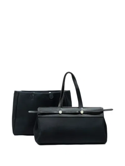 Pre-owned Hermes 2003 Herbag Cabas Mm Shoulder Bag In Black