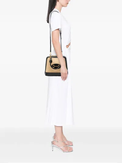 Pre-owned Gucci 2016-2025 Small Canvas Horsebit 1955 Satchel In Brown